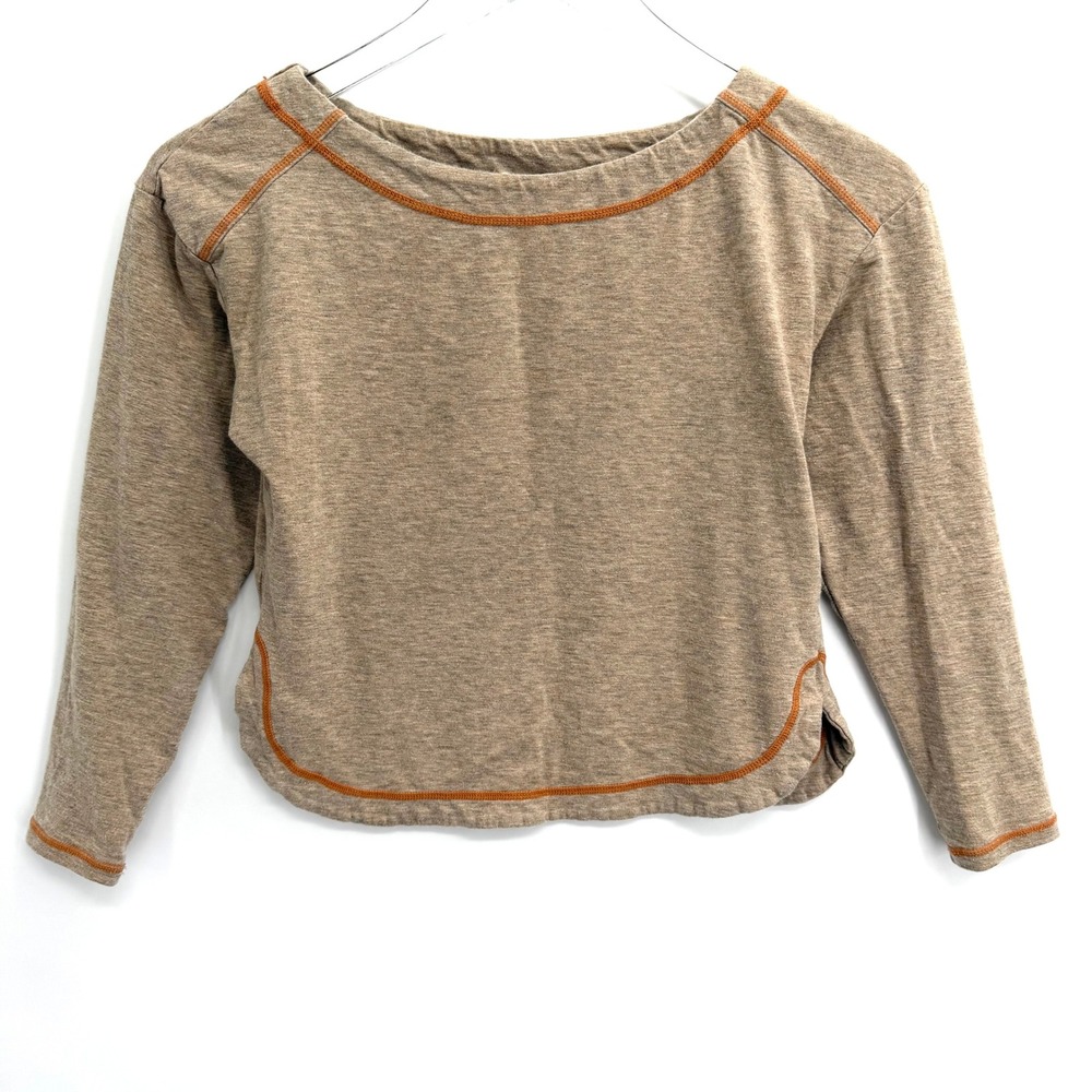Intimately Free People Crop Top XS Tan Contrast Stitch 3/4 Sleeve Orange